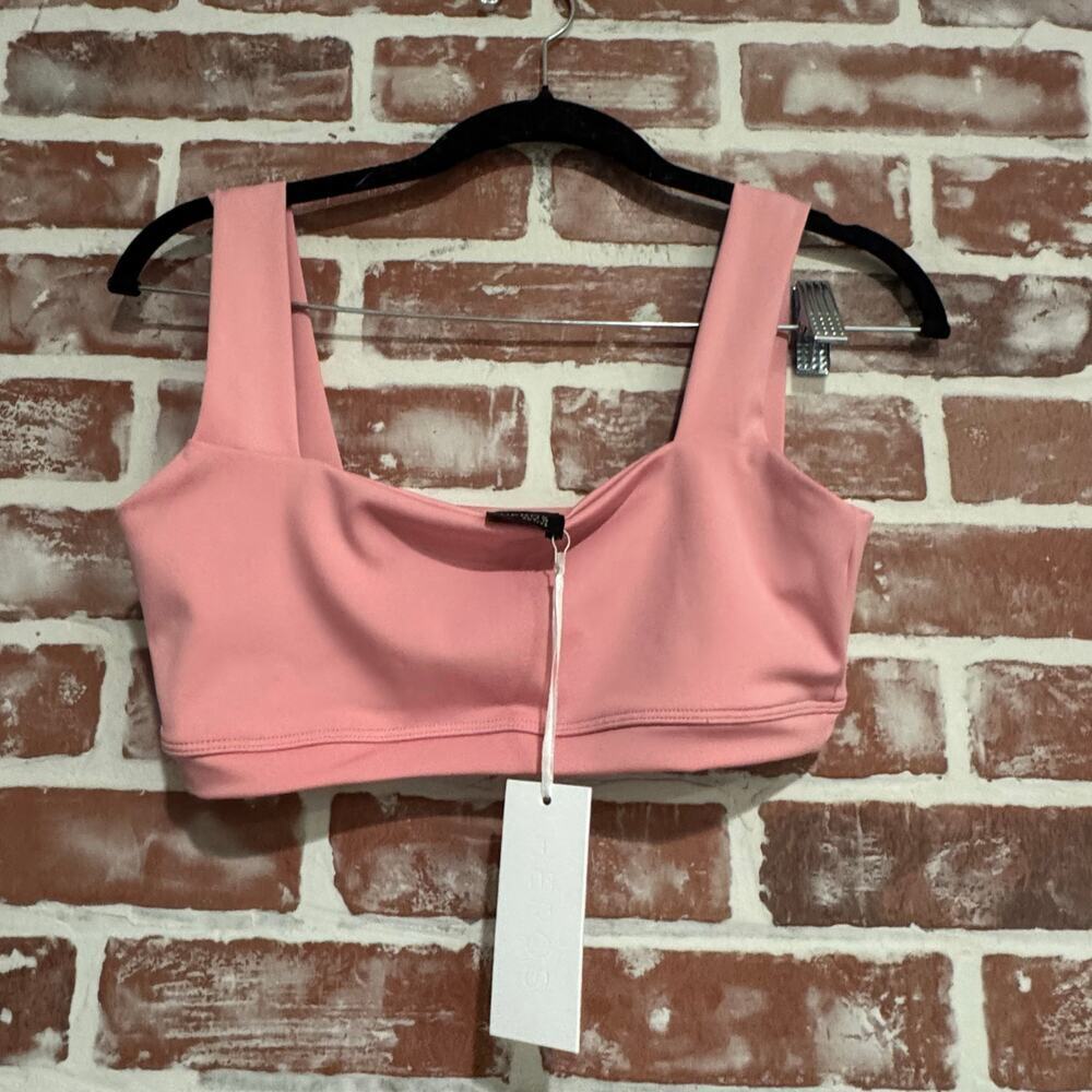 NWT Heros The Bandeau Top Pink Square Neck Active Crop Tank Size M